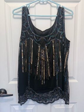 Beaded Black Fringe Evening Camisole